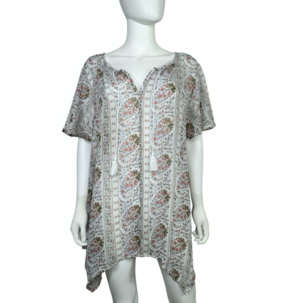 Liz Claiborne Sheer Floral Top with Tassels